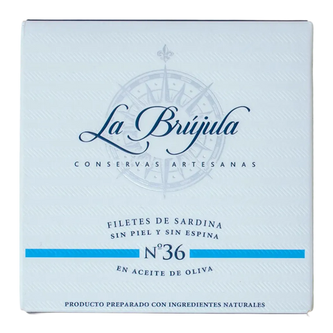 La Brújula N°36 grLa Brújula N°36 Sardinenfilets Serviervorschlag mit Brot und Oliven | ondelioße Sardinenfilets ohne Haut und Gräten in Olivenöl 130g – Spanien | ondeli