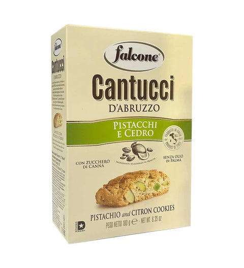 Falcone Cantucci d’Abruzzo mit Pistazien und Zeder 180g – Schachtel „Pistacchi e Cedro“