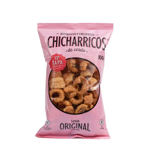 Aperitivos Tapa Chicharricos 100g – rosa Beutel mit frittierten Schweineschwarten, Sorte Original