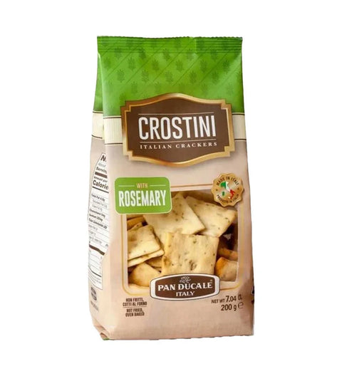 Pan Ducale Crostini al Rosmarino 200g – Beutel mit grünem Kopf und Rosmarin-Crostini im Sichtfenster