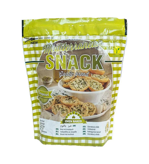 Rosquisol Geröstetes Brot mit Knoblauch 150g – grün karierter Standbeutel „Mediterranean Snack“