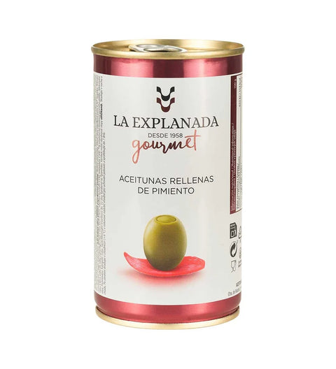 La Explanada grüne Oliven mit Paprikafüllung 350g – Dose „Aceitunas rellenas de pimiento“, Spanien
