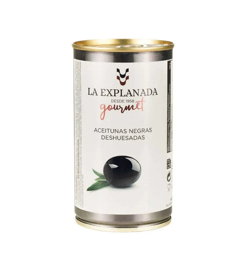 La Explanada schwarze Oliven ohne Kern 150g – Dose „Aceitunas negras deshuesadas“, Spanien