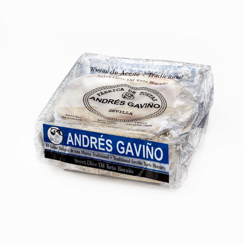 Andrés Gaviño Tortas de Aceite 180g – Packung mit blauem Etikett, Olivenölgebäck aus Sevilla